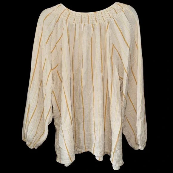 ⬇️Ava & Viv Cream & Yellow Striped Long Sleeve Button Down Top - Picture 5 of 7